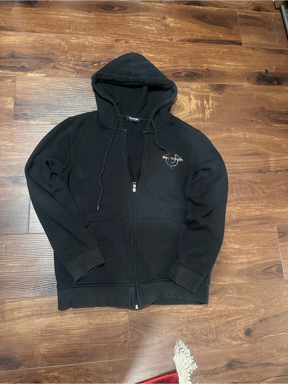 True Religion Black Zip-Up Hoodie Sweater with Chest Logo
